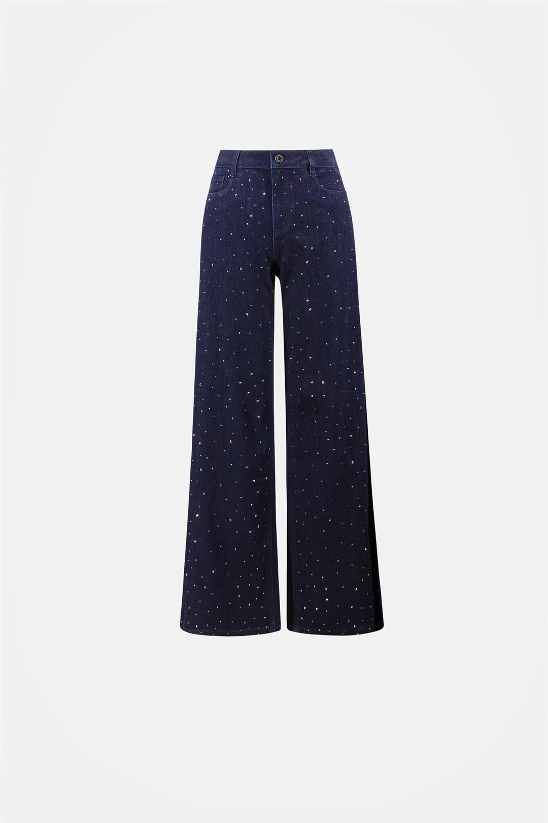Classic Rhinestone Wide-Leg Jeans, Dark Denim Blue
