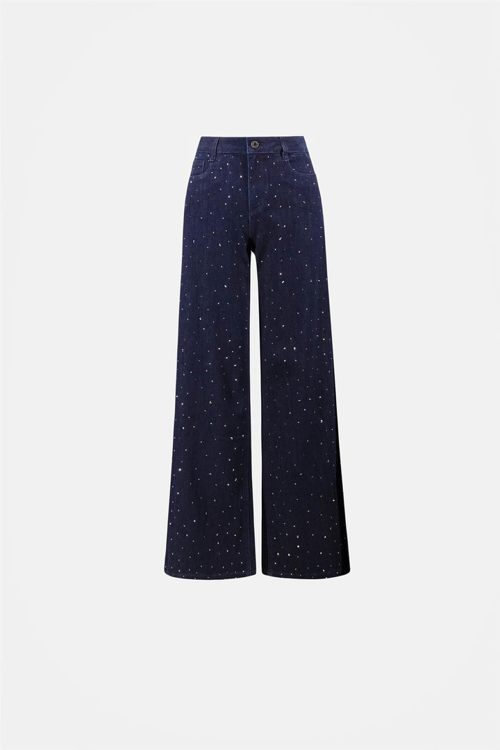 Classic Rhinestone Wide-Leg Jeans, Dark Denim Blue