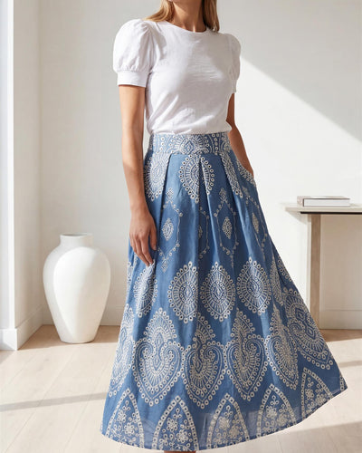 Denimskjørt m/ broderie anglaise