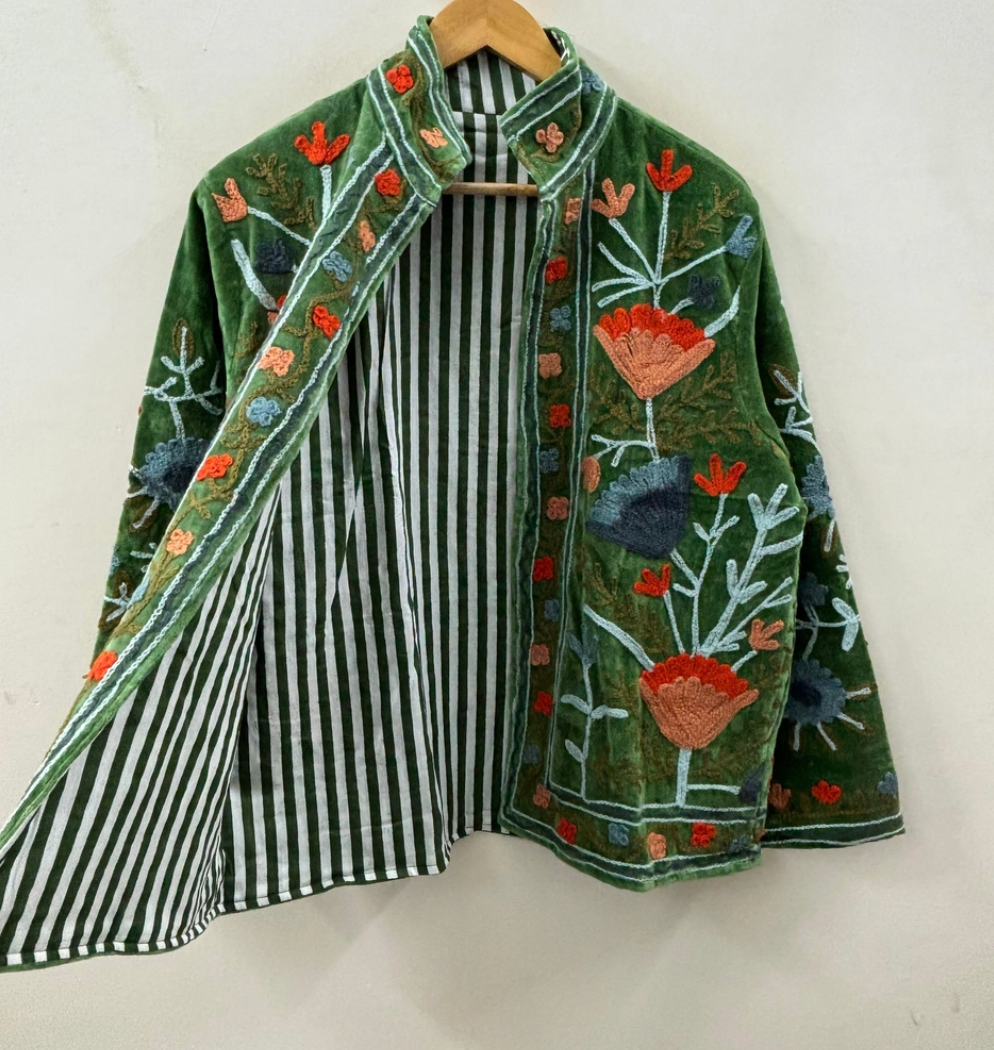 Velvet Floral Jacket, Forest