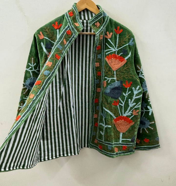 Velvet Floral Jacket, Forest