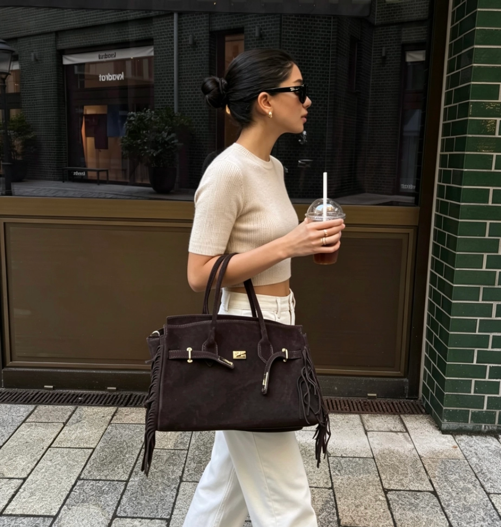 Suede Handbag, Mocca