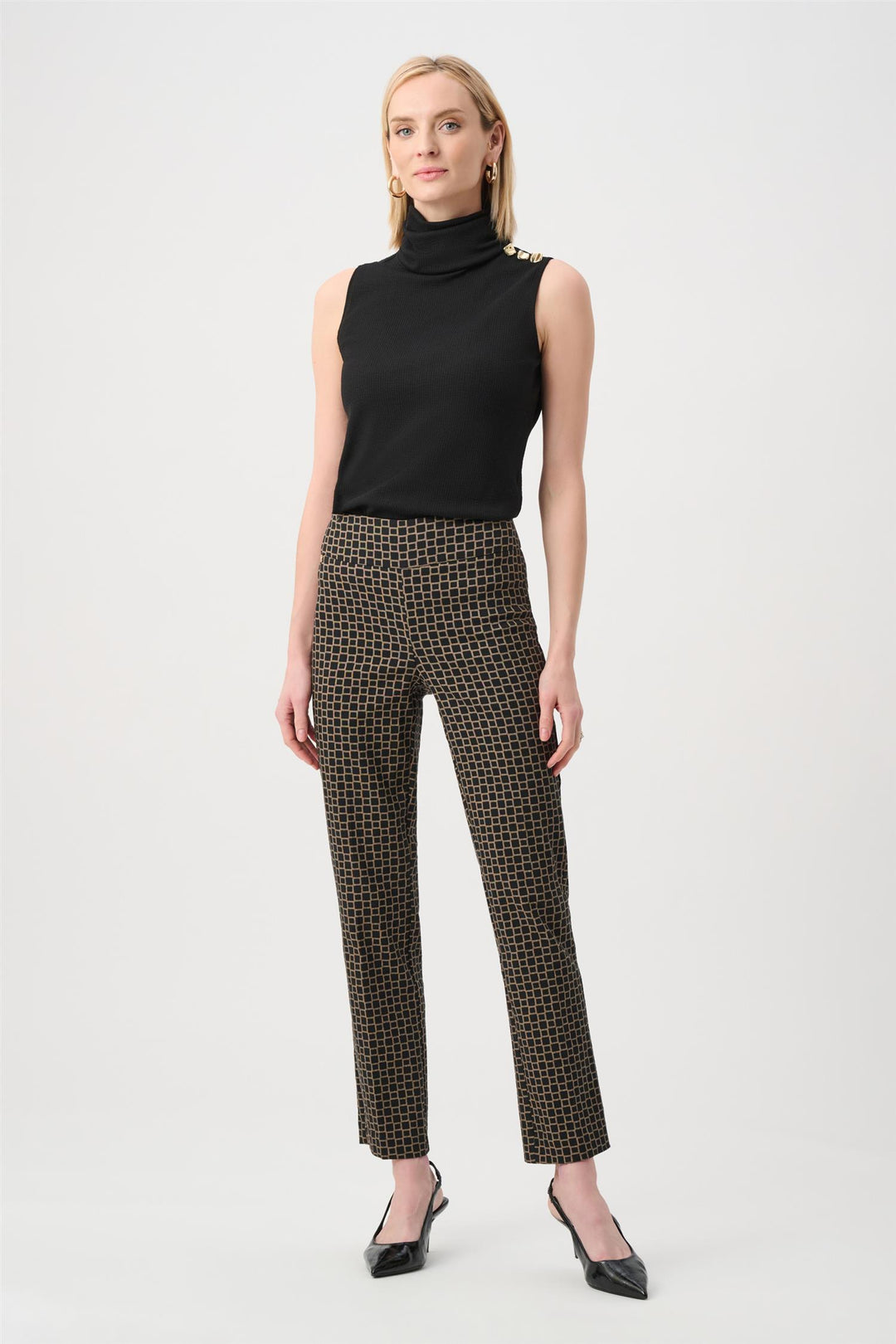 Geometric Jacquard Straight Pull On Pant, Black/Beige