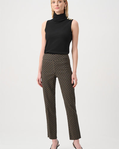 Geometric Jacquard Straight Pull On Pant, Black/Beige