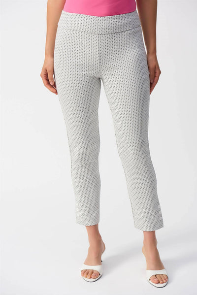 Jacquard Abstract Print Crop Pants, White/Black