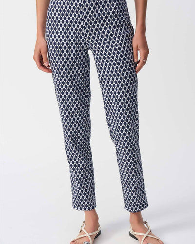 Jacquard Geometric Print Slim Fit Pants, Blue/White
