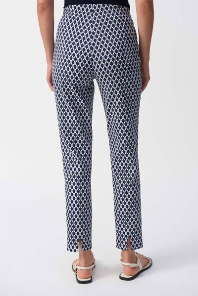 Jacquard Geometric Print Slim Fit Pants, Blue/White