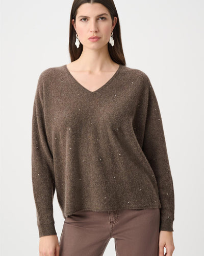 Cashmere Boxy Sweater With Rhinestone Detail, Dark Taupe Melange