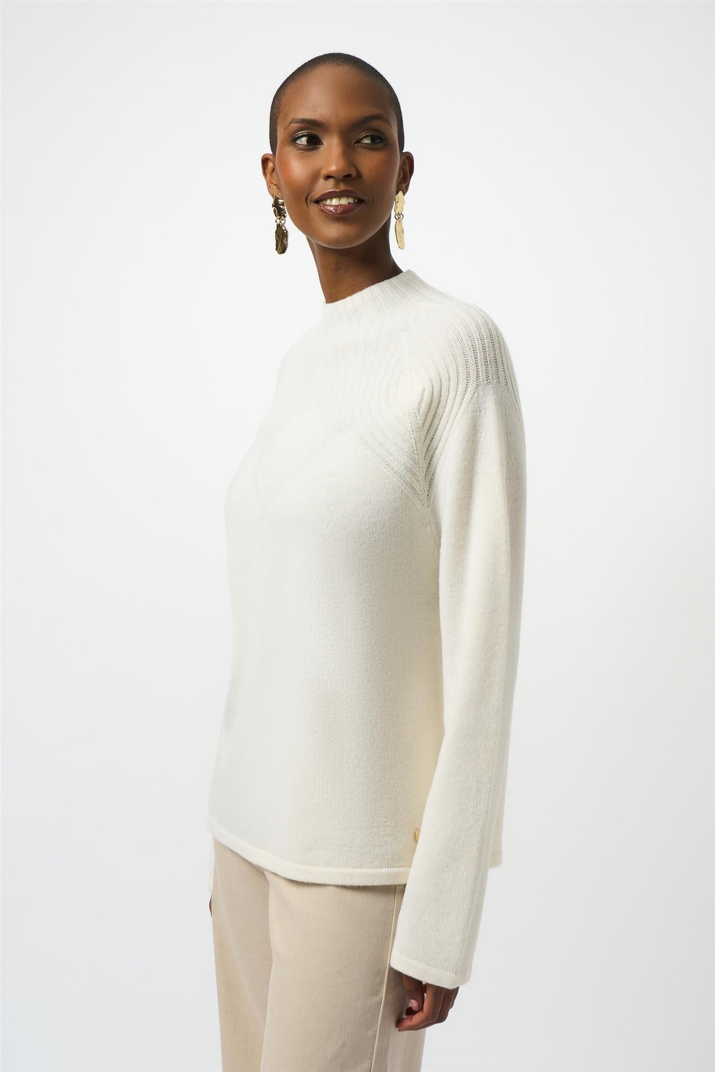 Wool Blend Sweater with Placement Stitch, Winter White fra Joseph Ribkoff - bilde 3