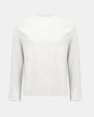 Wool Blend Sweater with Placement Stitch, Winter White