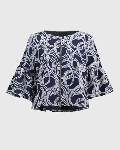 Abstract Jacquard Trapeze Jacket, Navy/Offwhite