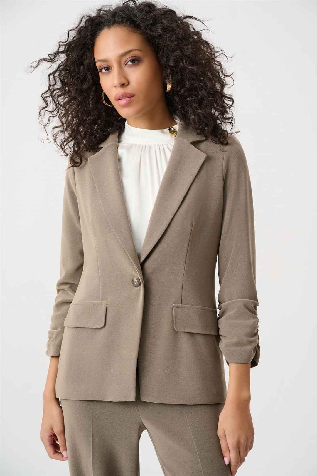 Melange Silky Knit Straight Blazer, Taupe Melange