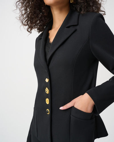 Scuba Crepe Fitted Blazer With Statement Buttons, Black