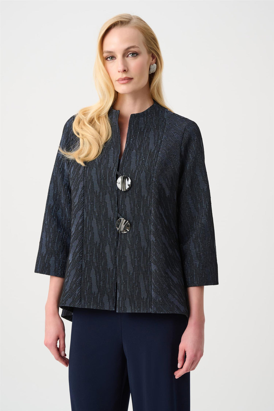 Signature | Foil-Textured Jacquard Trapeze Jacket, Navy