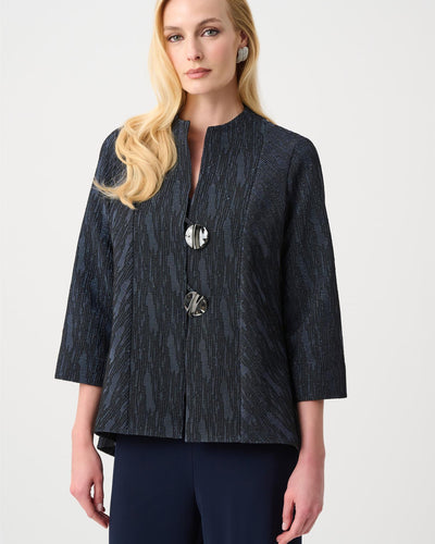 Signature | Foil-Textured Jacquard Trapeze Jacket, Navy