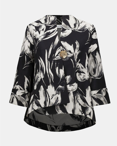 Signature | Jacquard Floral Print Swing Jacket, Black/OffWhite