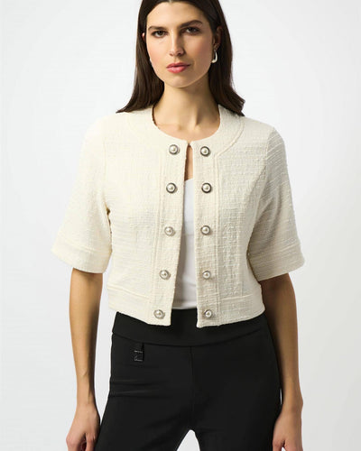 Bouclé Cropped Jacket With Decorative Buttons, Offwhite