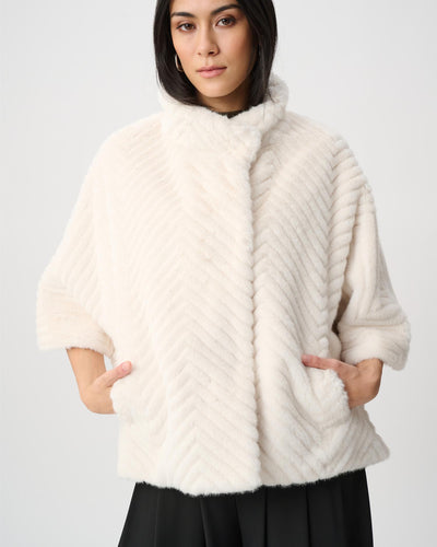 Chevron Faux Fur Cape-Style Jacket, Cream