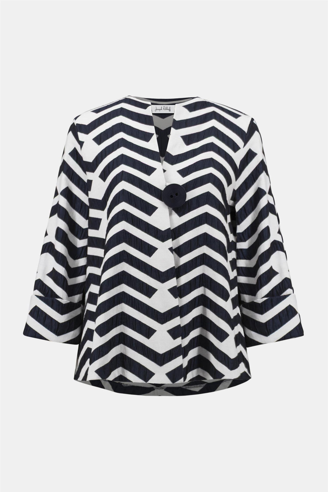 Geometric Jacquard Trapeze Jacket, Offwhite/Navy