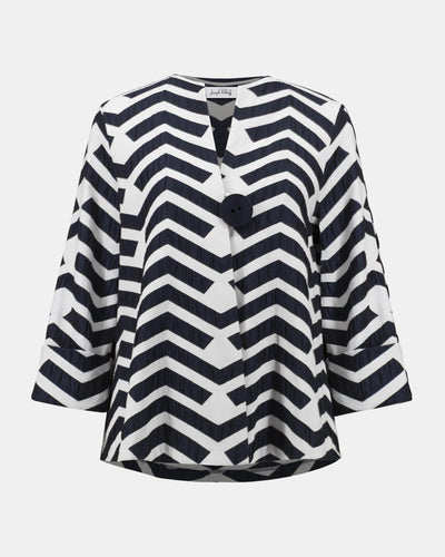 Geometric Jacquard Trapeze Jacket, Offwhite/Navy