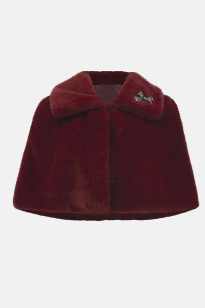 Signature | Faux Fur Cape with Crystal Brooch, Merlot fra Joseph Ribkoff - bilde 2