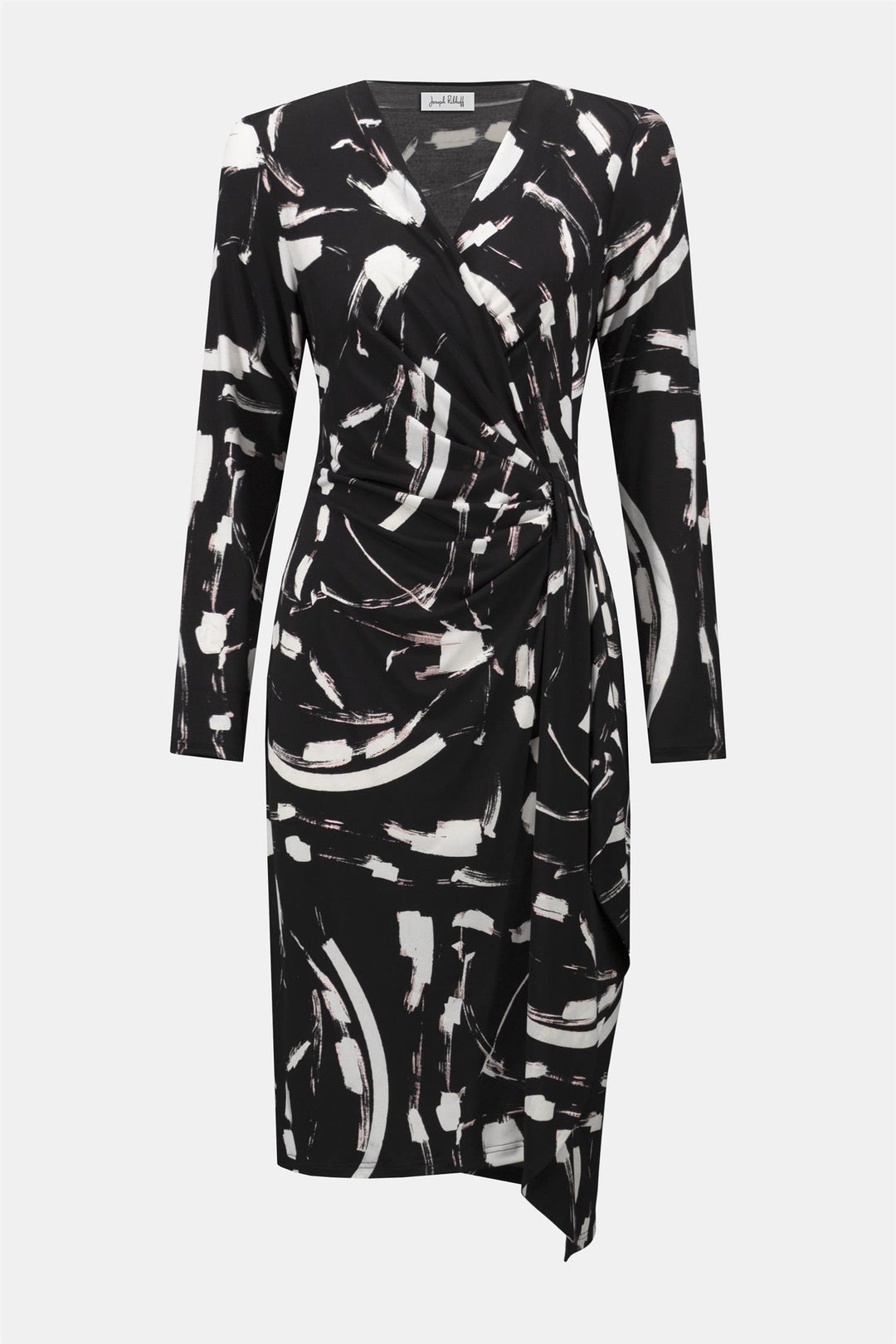 Foiled Silky Knit Abstract Print Wrap Dress, Black/Multi