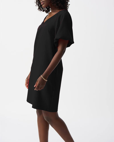 Lux Twill Puff Sleeve Dress, Black