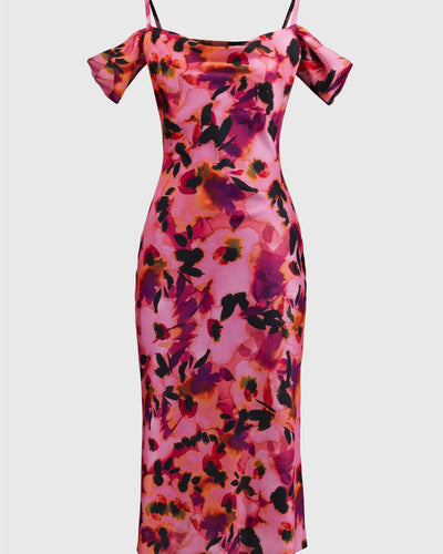 Satin Floral Sheath Dress, Multi