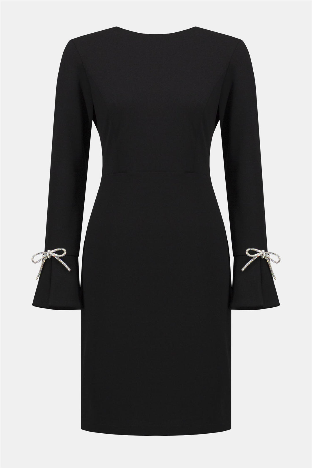 Scuba Crepe Shift Dress With Rhinestone Bows, Black