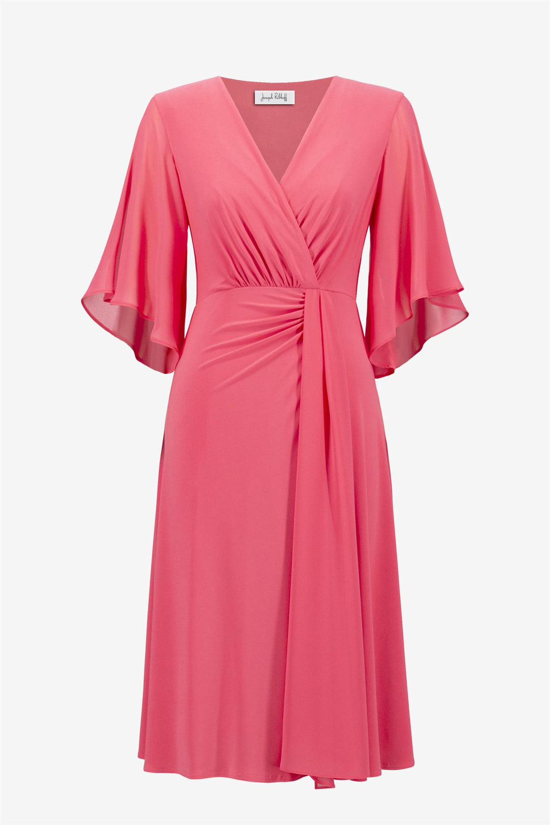 Signature | Silky Knit Fit and Flare Dress With Chiffon Draped Sash, Paradise Coral