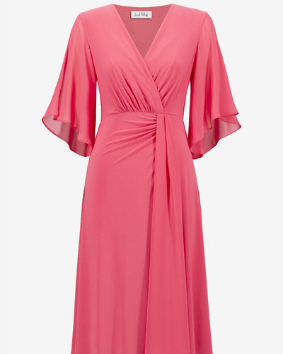 Signature | Silky Knit Fit and Flare Dress With Chiffon Draped Sash, Paradise Coral