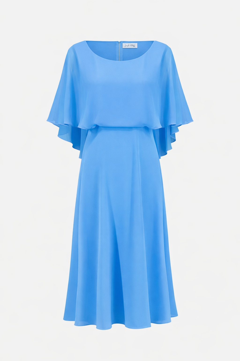 Signature | Woven Twill A-Line Dress With Chiffon Overlay, Sky Blue