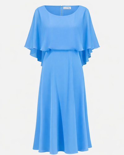 Signature | Woven Twill A-Line Dress With Chiffon Overlay, Sky Blue