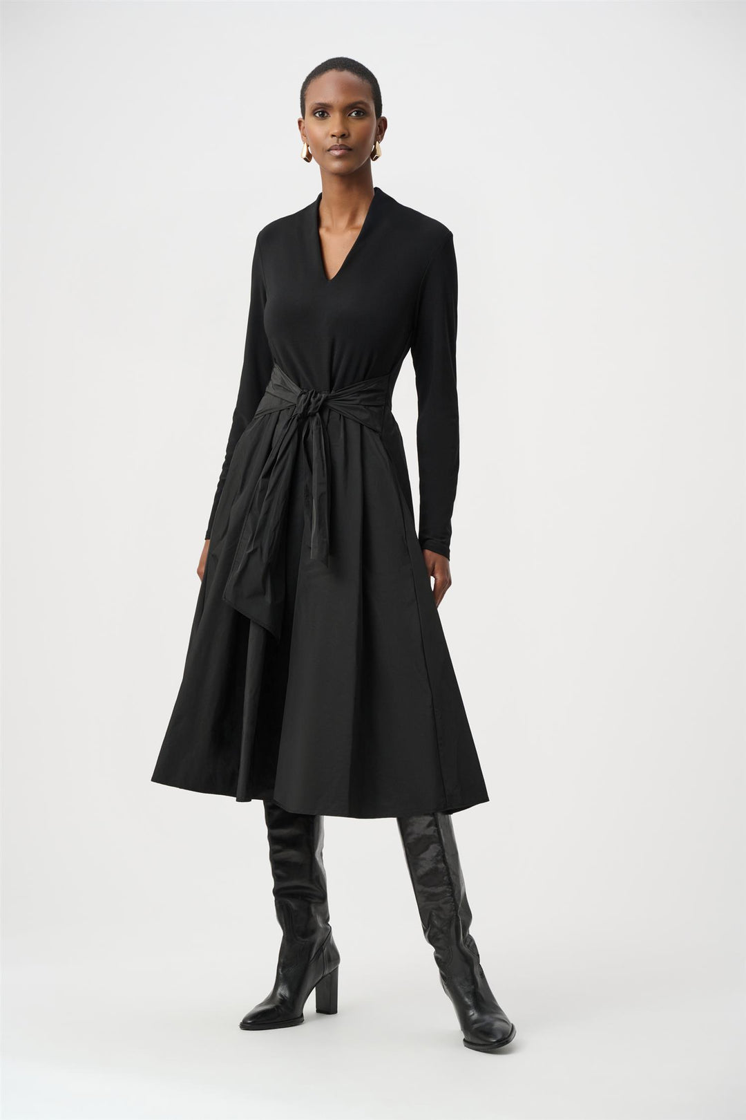 Silky Knit and Memory Fit and Flare Dress, Black