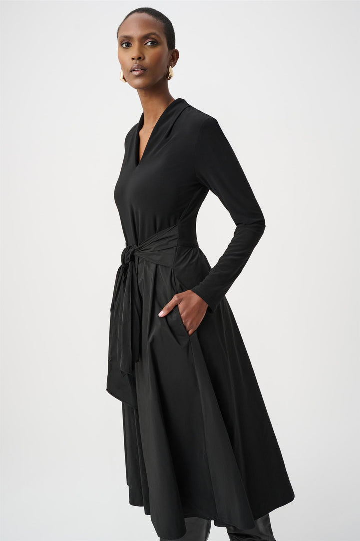 Silky Knit and Memory Fit and Flare Dress, Black