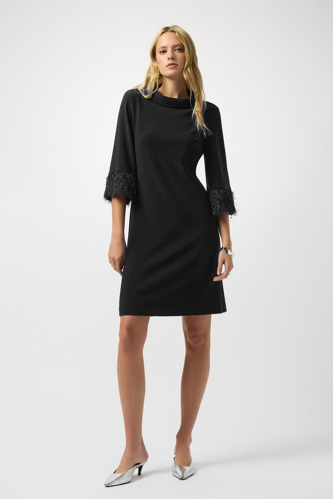 Silky Knit & Novelty A-Line Dress, Black
