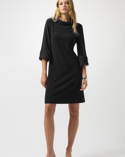 Silky Knit & Novelty A-Line Dress, Black