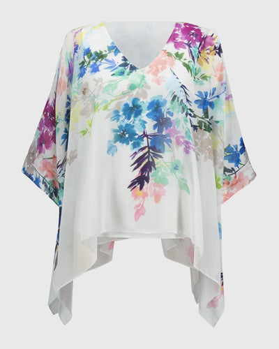 Chiffon Floral Print Poncho Top, OffWhite/Multi