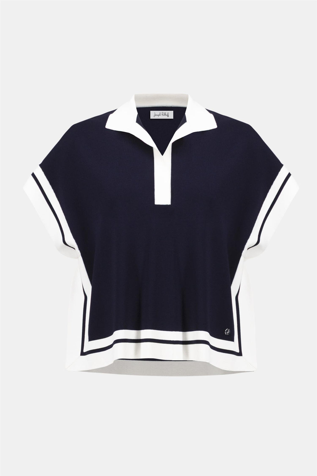 Viscose Blend Boxy Sweater With Stripe Detail, Midnight/Vanilla