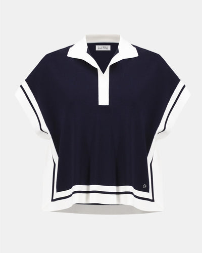 Viscose Blend Boxy Sweater With Stripe Detail, Midnight/Vanilla
