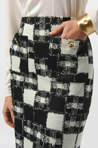Jacquard Sweater Plaid Print Pull-On Skirt, Black/Cream fra Joseph Ribkoff - bilde 2