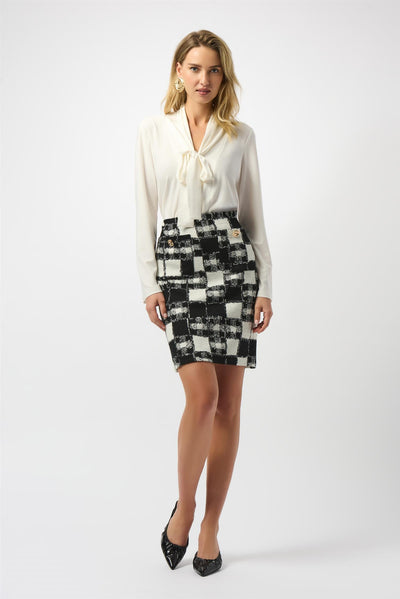 Jacquard Sweater Plaid Print Pull-On Skirt, Black/Cream fra Joseph Ribkoff - bilde 5