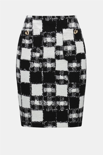 Jacquard Sweater Plaid Print Pull-On Skirt, Black/Cream fra Joseph Ribkoff hos Tråkk Inn