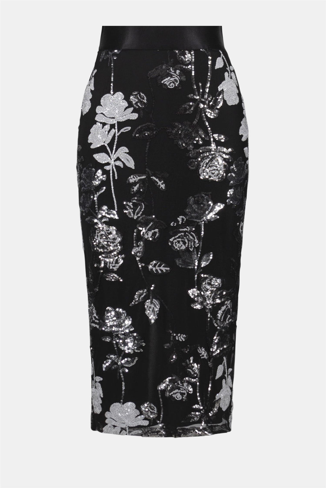 Sequin Embroidered Floral Print Pencil Skirt, Black/Multi