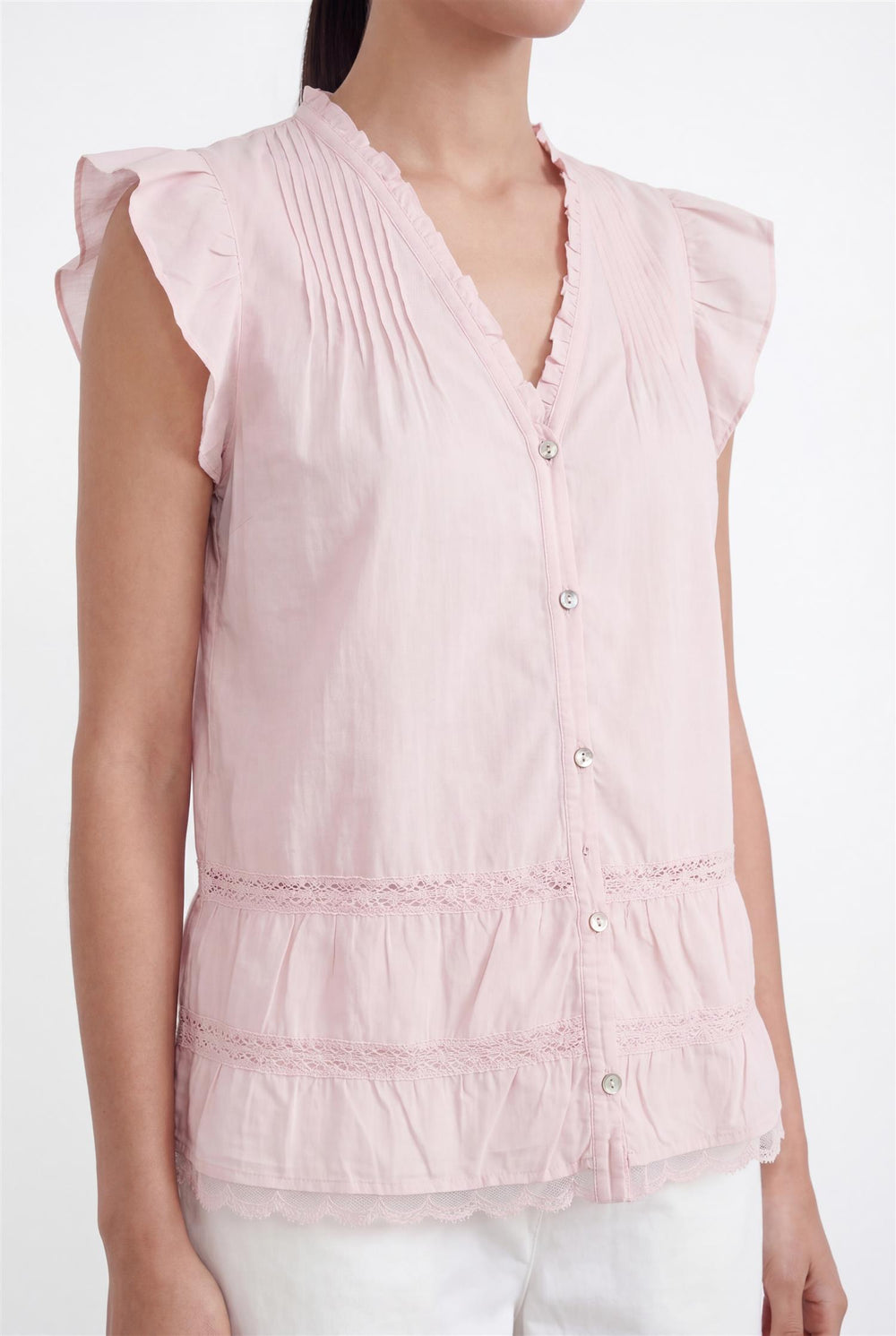 Levetè Room rosa bluse - på modell forfra