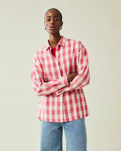Edith Organic Cotton Flannel Check Shirt, Pink/Red