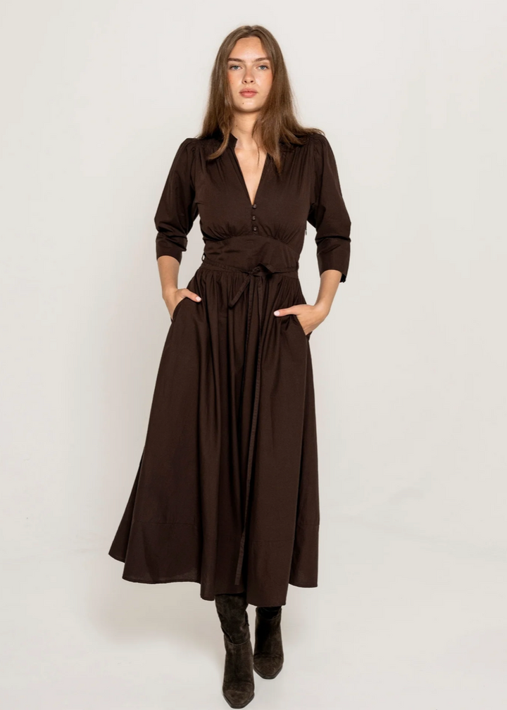 Maria Dress, Chocolate Poplin
