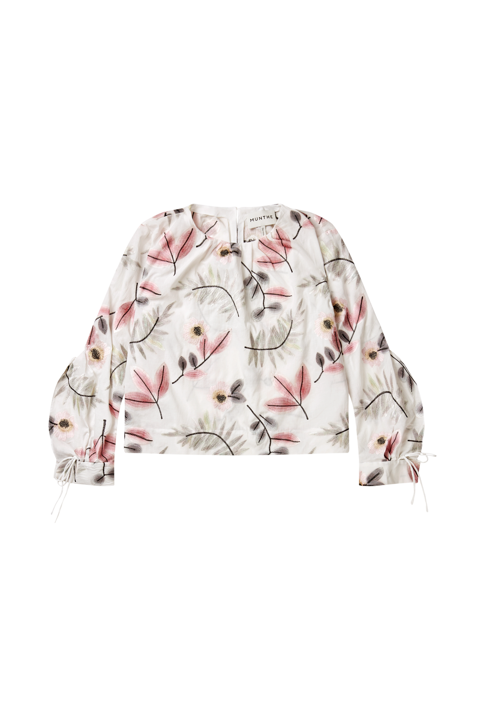 MUNTHE hvit bluse puffermer - forfra