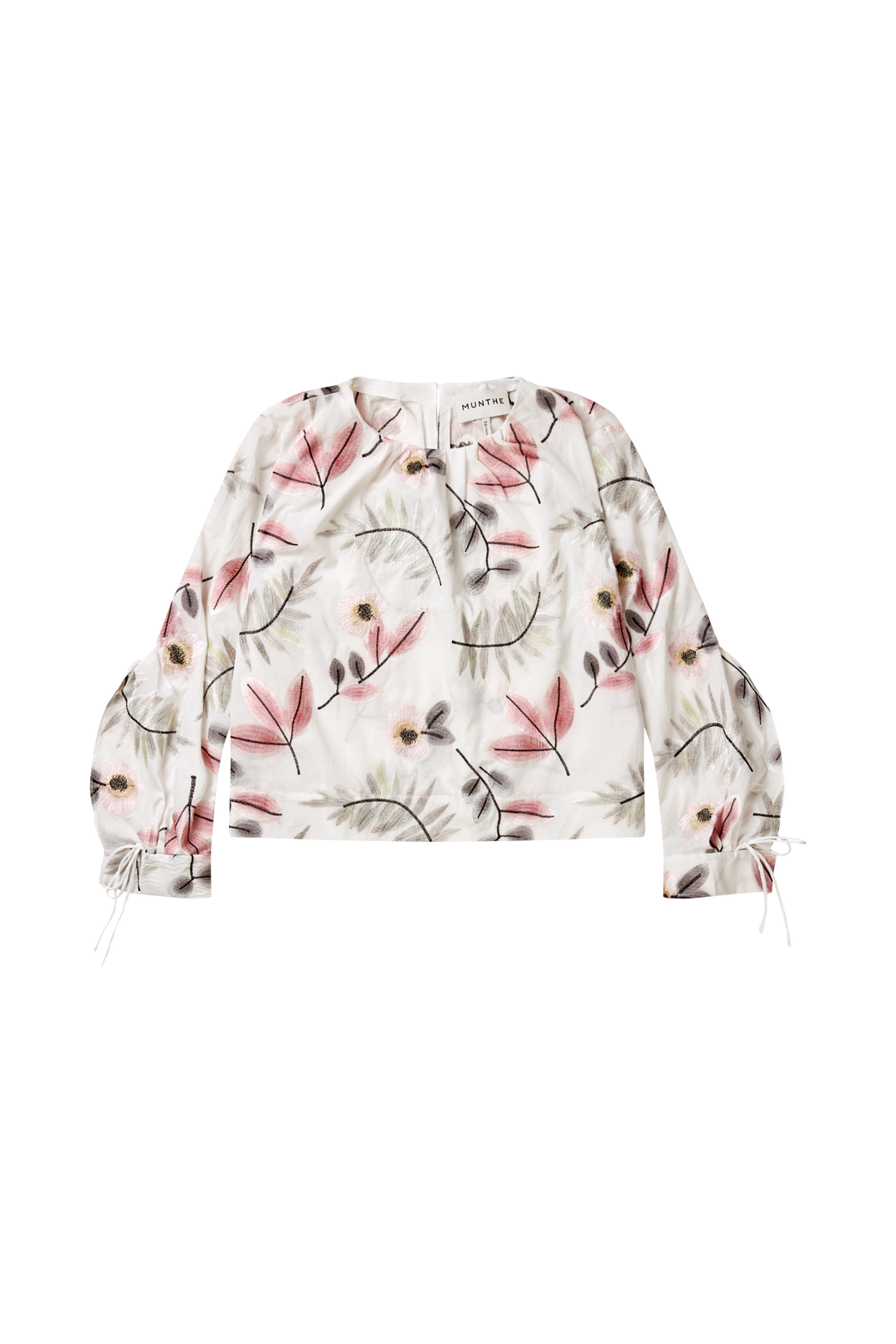 MUNTHE hvit bluse puffermer - forfra