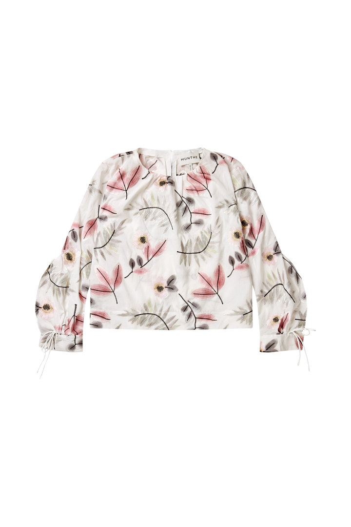 MUNTHE hvit bluse puffermer - forfra